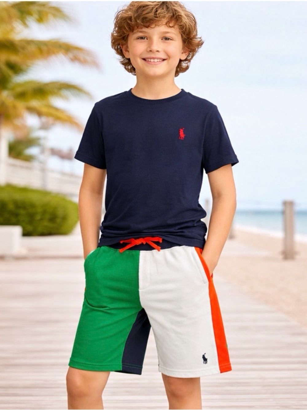 Polo Ralph Lauren Boys Colorblock Sweat Shorts Size M (10-12) Preppy Athleisure